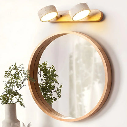Wall Light Natural Travertine & Wood Integrated LED