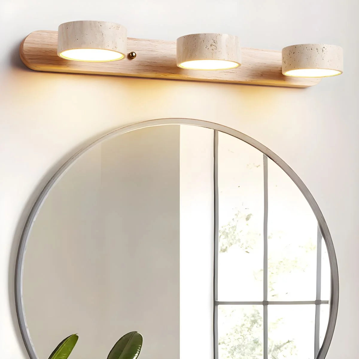 Wall Light Natural Travertine & Wood Integrated LED