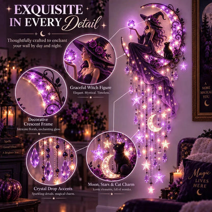 Wall Light Witch Crescent Moon Purple Starfall Glow