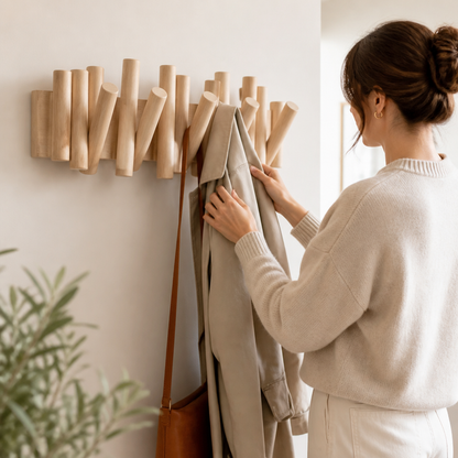 Wall-Mounted Coat Rack Handmade Cylindrical Hooks Space-Saving