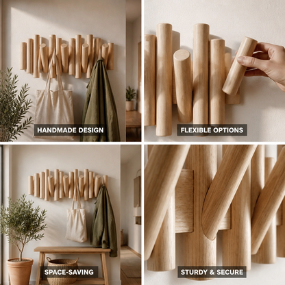 Wall-Mounted Coat Rack Handmade Cylindrical Hooks Space-Saving