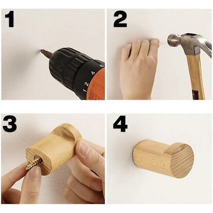 Wall-Mounted Hook Handcrafted Beech Wood Space-Saving