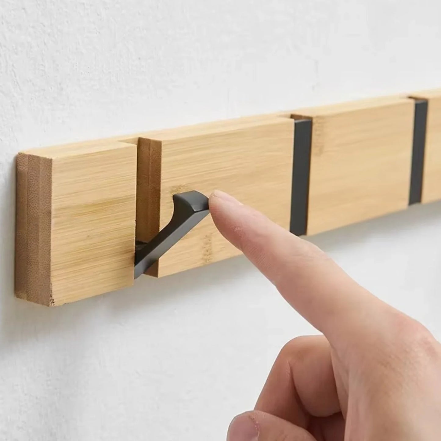 Wall-Mounted Hook Rack Bamboo Foldable Hooks