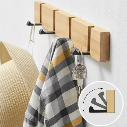 Wall-Mounted Hook Rack Bamboo Foldable Hooks