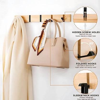 Wall-Mounted Hook Rack Bamboo Foldable Hooks