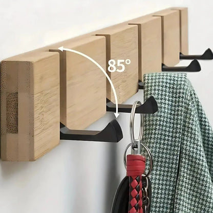 Wall-Mounted Hook Rack Bamboo Foldable Hooks