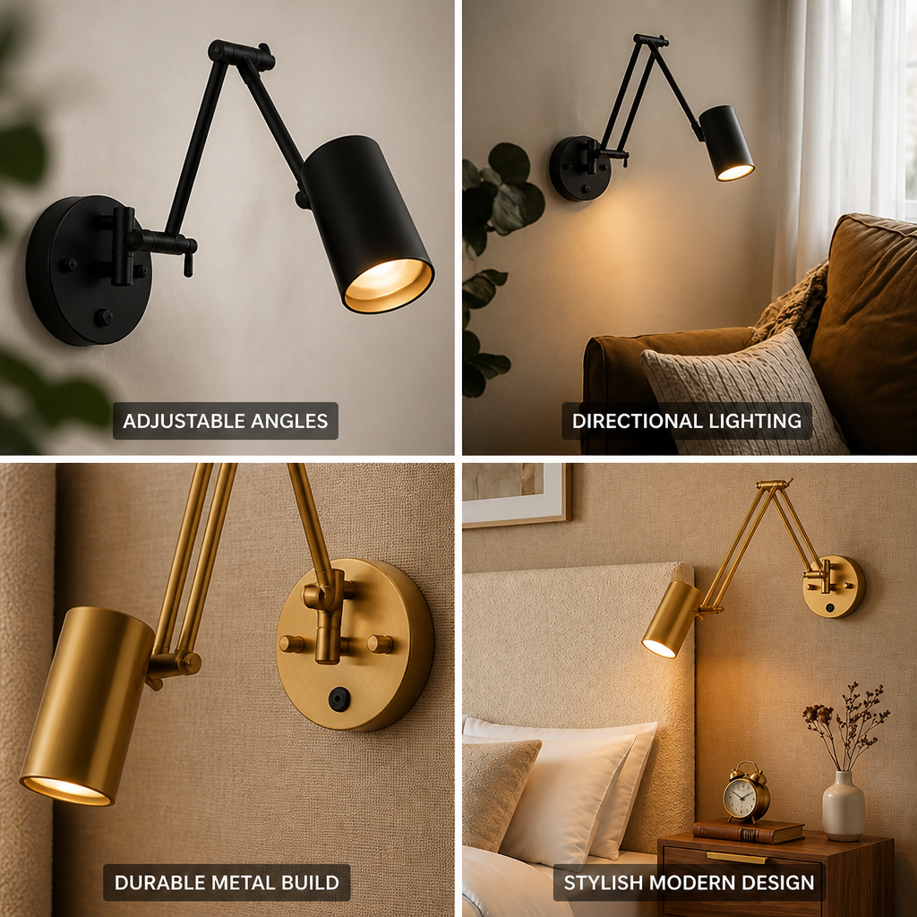 Wall Sconce Adjustable Arm Matte Black & Brushed Gold