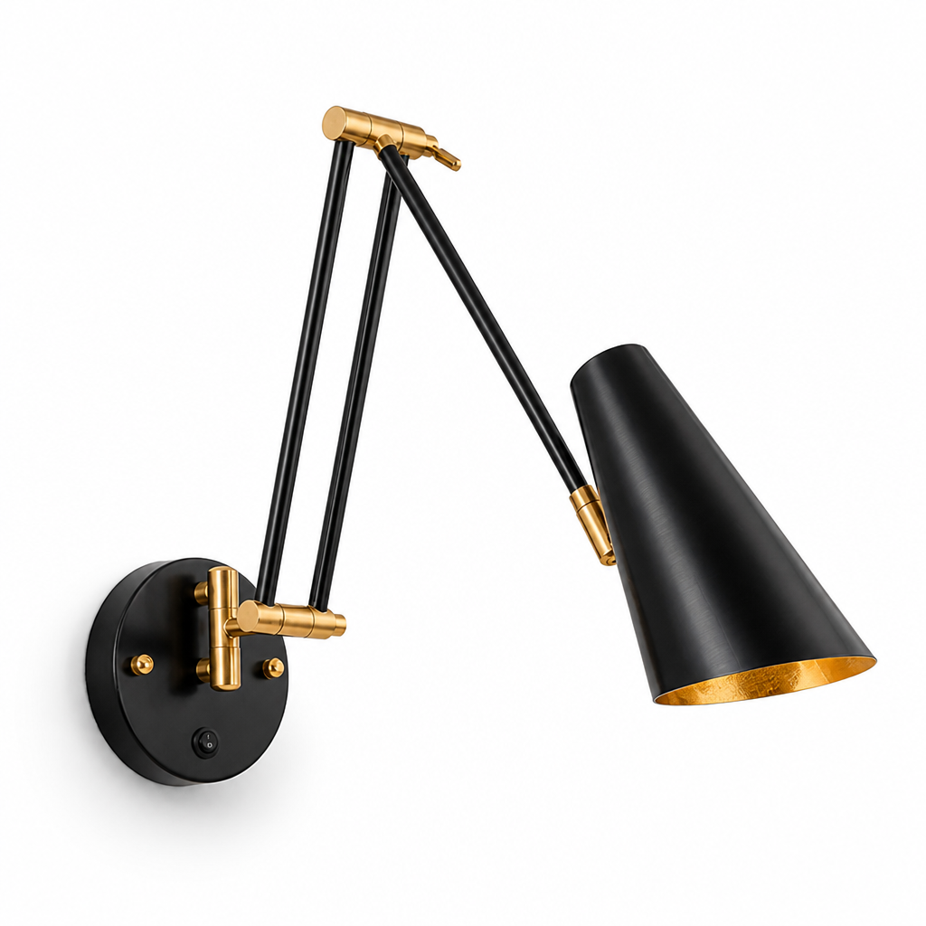Wall Sconce Adjustable Arm Matte Black & Brushed Gold