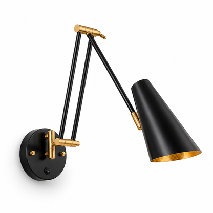 Wall Sconce Adjustable Arm Matte Black & Brushed Gold
