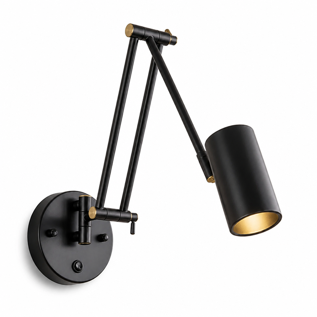 Wall Sconce Adjustable Arm Matte Black & Brushed Gold