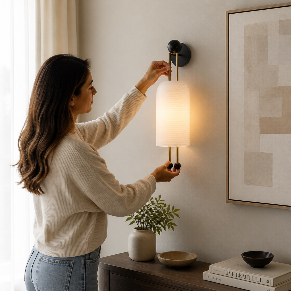 Wall Sconce Adjustable Hardwired Metal & Glass
