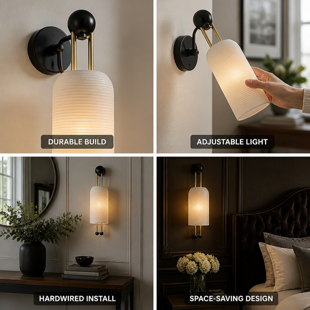 Wall Sconce Adjustable Hardwired Metal & Glass