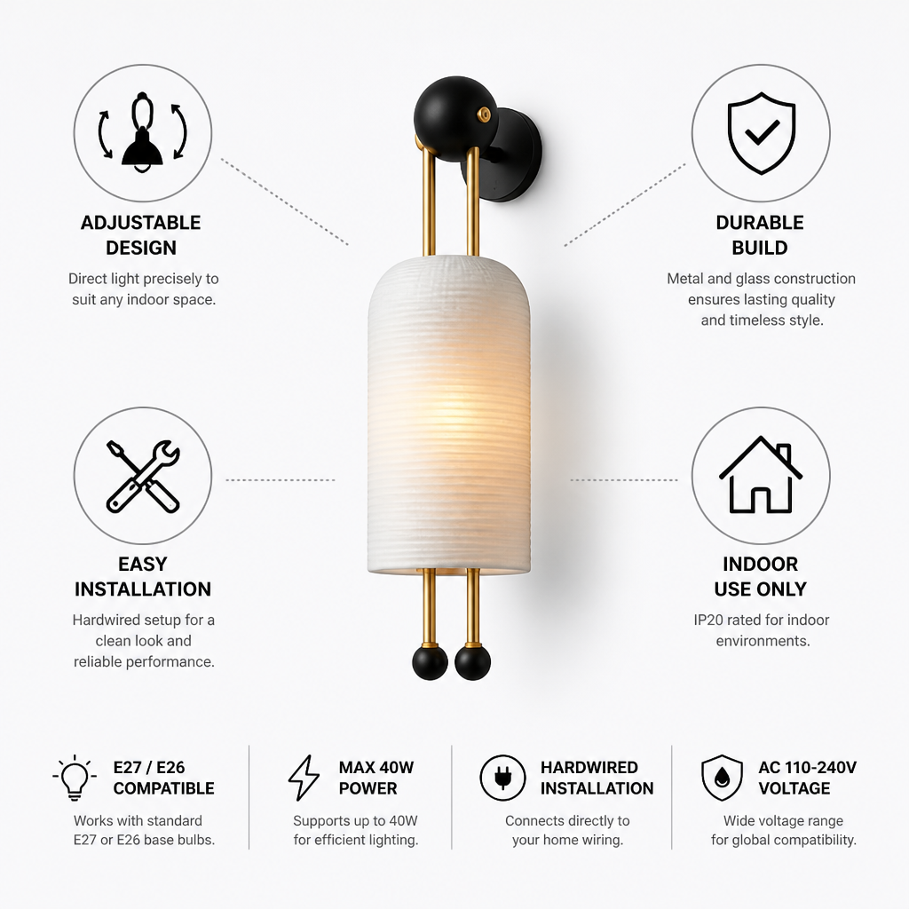 Wall Sconce Adjustable Hardwired Metal & Glass