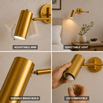Wall Sconce Industrial Adjustable Swing Arm Brass Finish