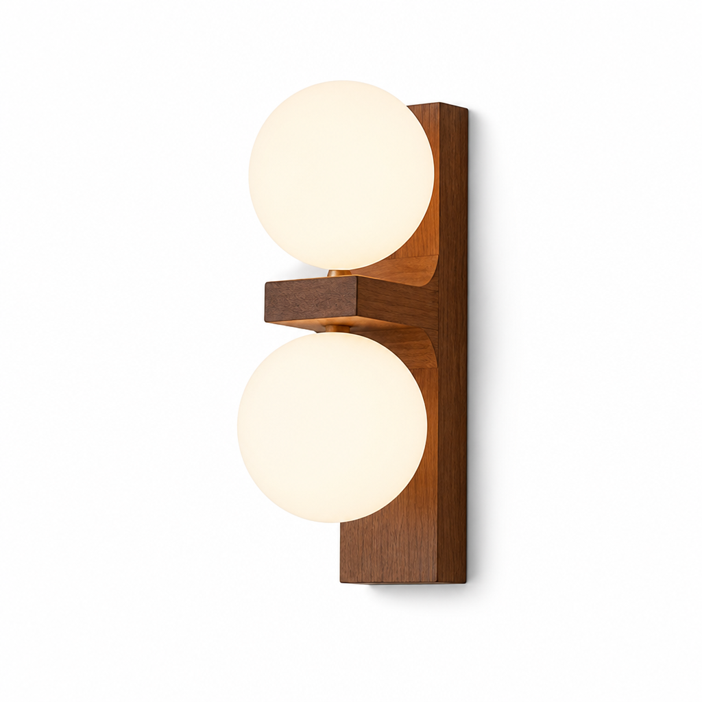 Wall Sconce Walnut Wood Glass Shade Hardwired