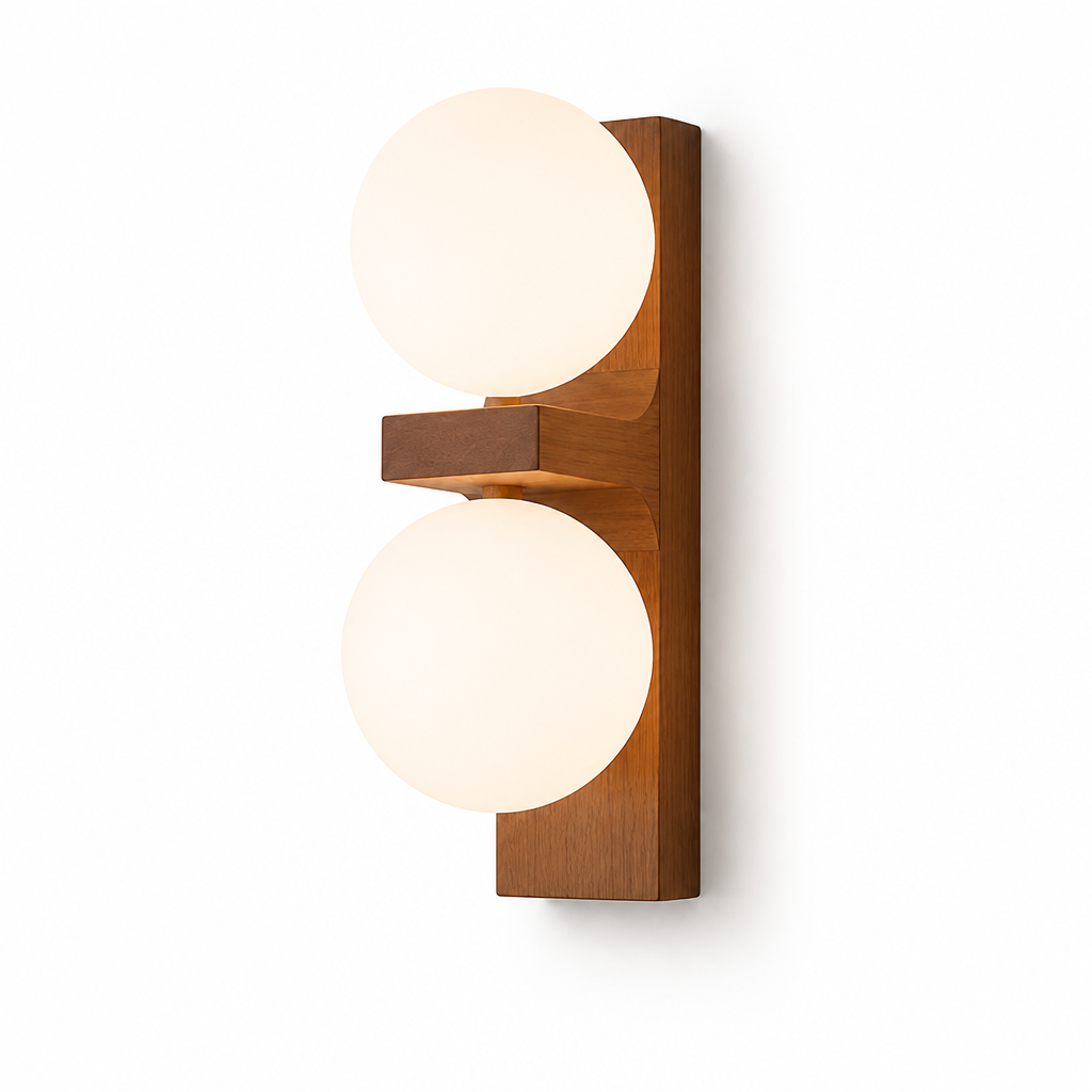 Wall Sconce Walnut Wood Glass Shade Hardwired