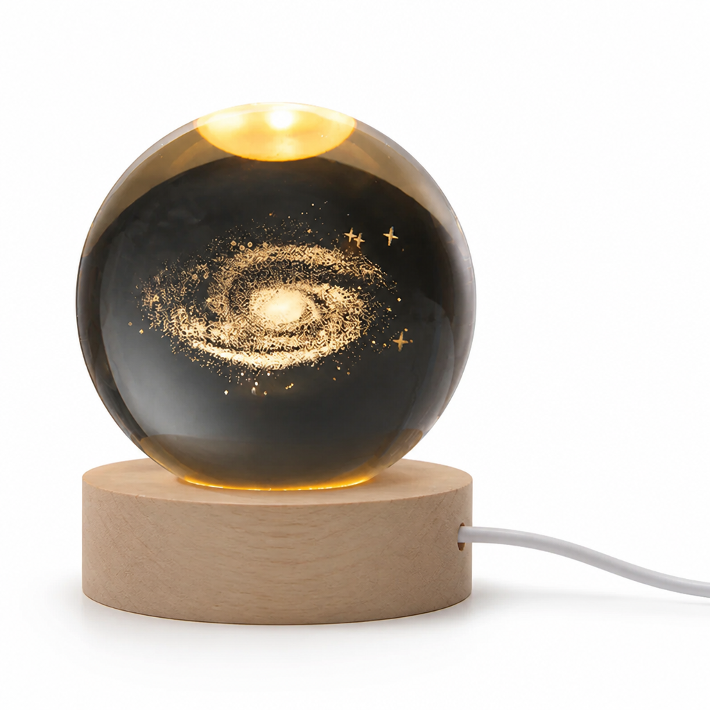 Warm White 3D Engraved Crystal Table Lamp (USB Powered)