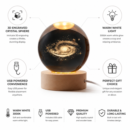 Warm White 3D Engraved Crystal Table Lamp (USB Powered)