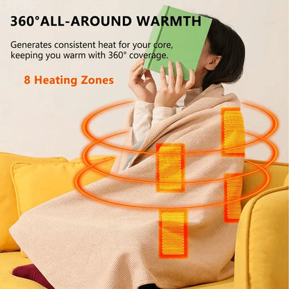 Wearable Heated Blanket USB Powered Adjustable Heat Zipper Closure