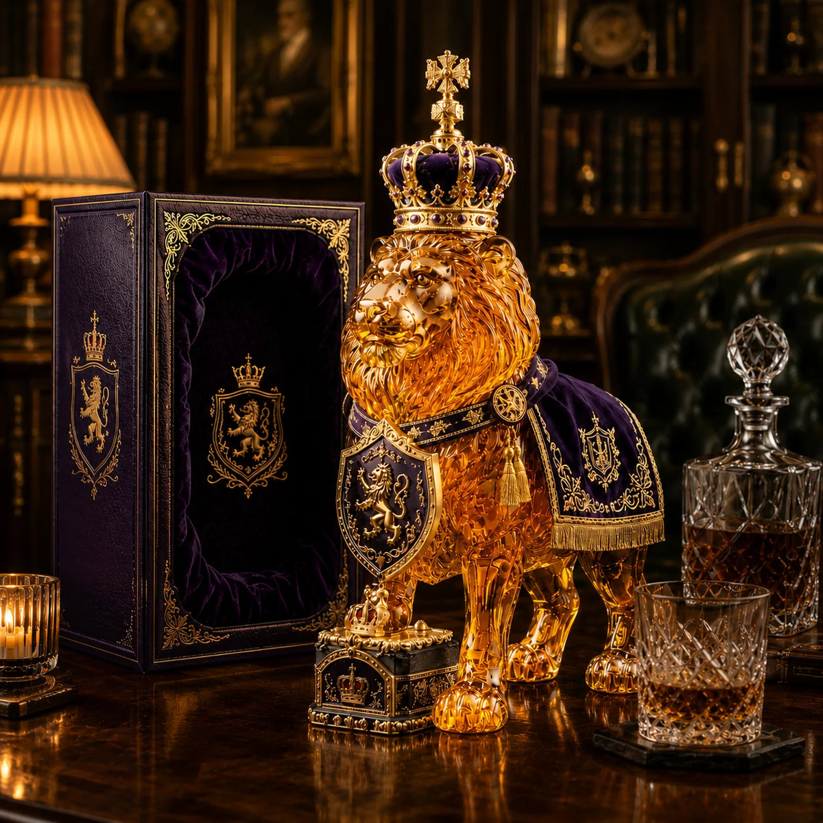Whiskey Decanter Sculpted Lion Thick Glass 350ml