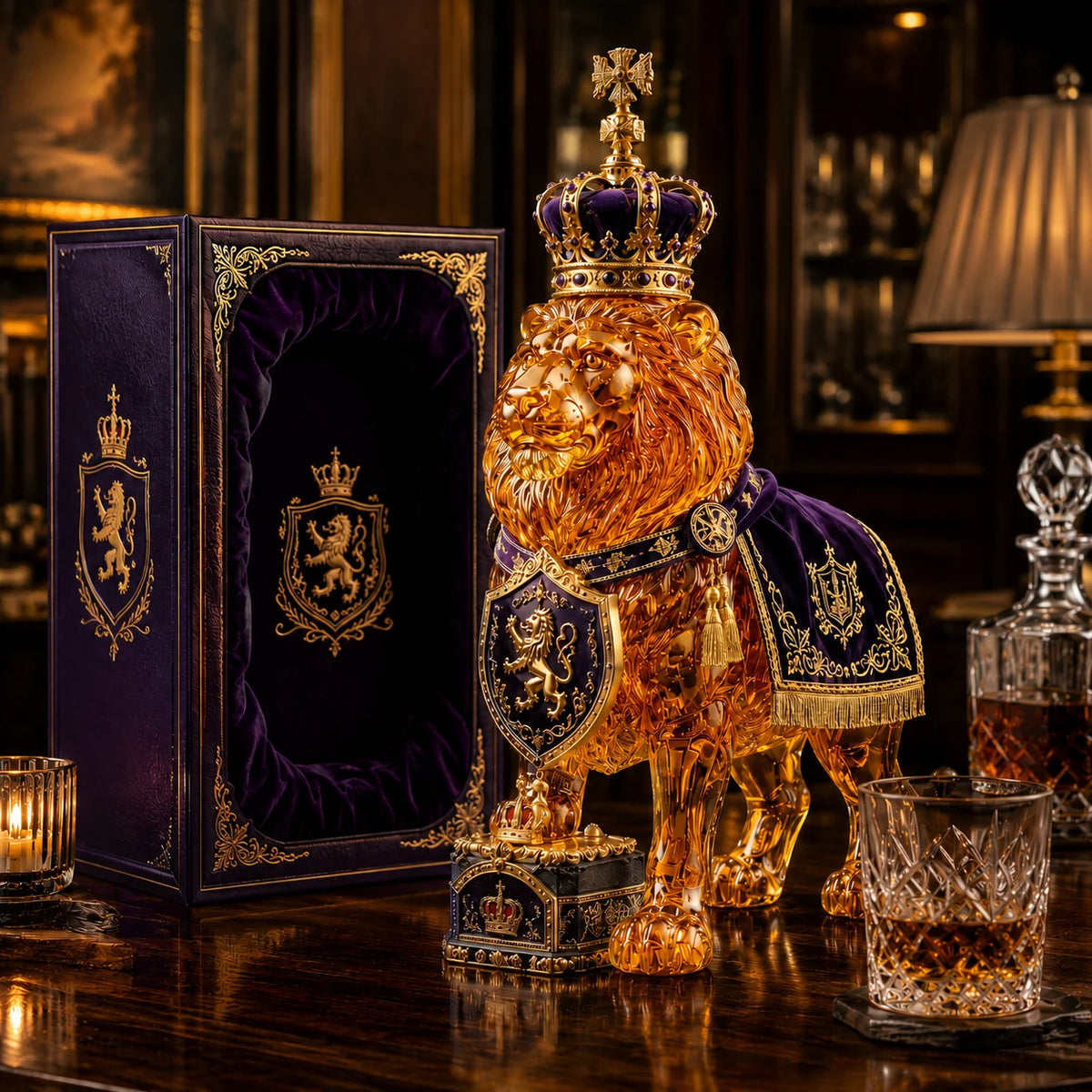 Whiskey Decanter Sculpted Lion Thick Glass 350ml