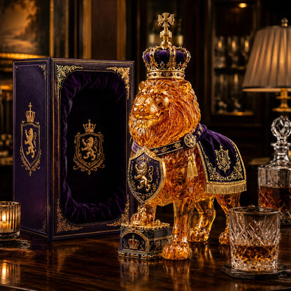 Whiskey Decanter Sculpted Lion Thick Glass 350ml