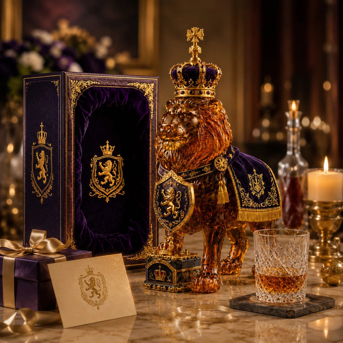 Whiskey Decanter Sculpted Lion Thick Glass 350ml