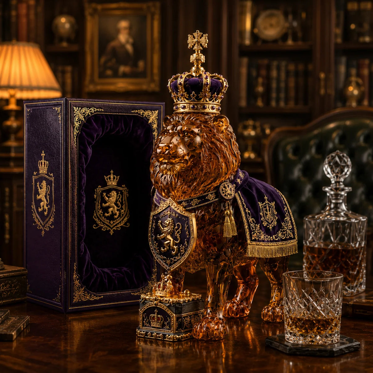 Whiskey Decanter Sculpted Lion Thick Glass 350ml
