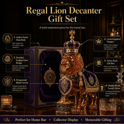 Whiskey Decanter Sculpted Lion Thick Glass 350ml