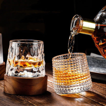 Whiskey Glasses Lead-Free Crystal Rotating Base Dishwasher-Safe