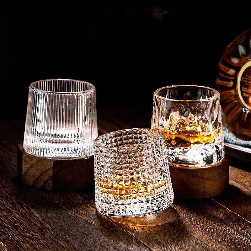 Whiskey Glasses Lead-Free Crystal Rotating Base Dishwasher-Safe