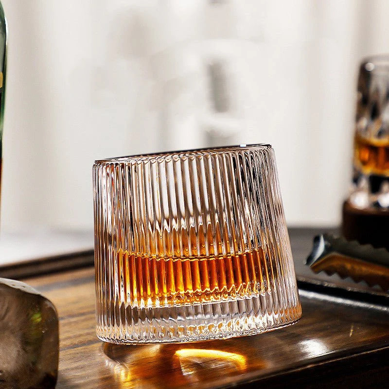 Whiskey Glasses Lead-Free Crystal Rotating Base Dishwasher-Safe