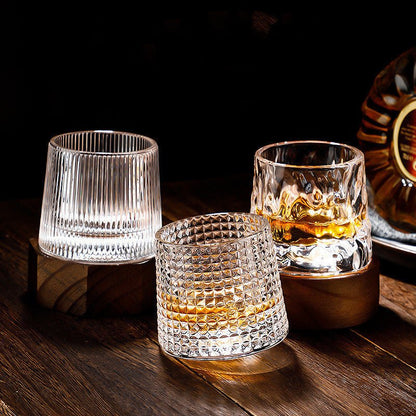 Whiskey Glasses Rotating Lead-Free Crystal Dishwasher-Safe