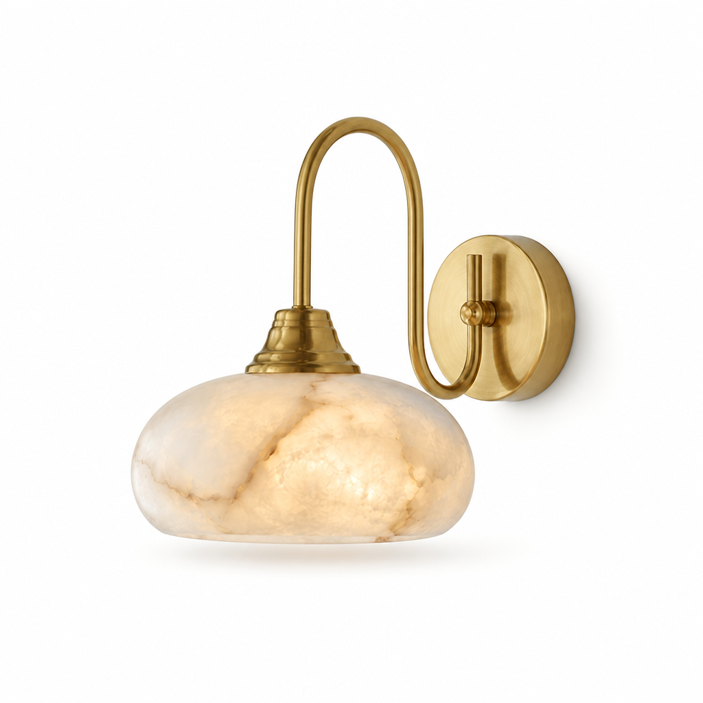 Wide Hand-Cut Alabaster Wall Sconce (Hardwired)