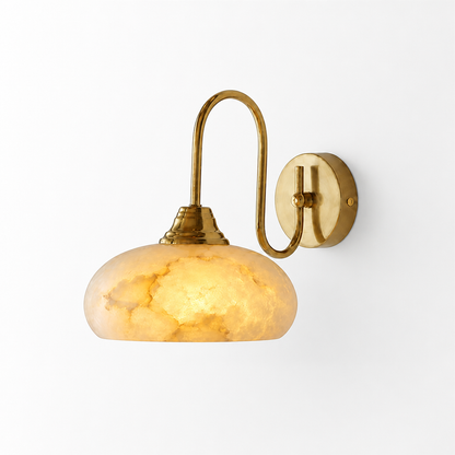 Wide Hand-Cut Alabaster Wall Sconce (Hardwired)