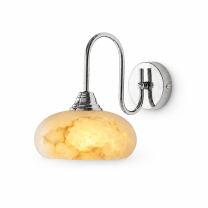 Wide Hand-Cut Alabaster Wall Sconce (Hardwired)
