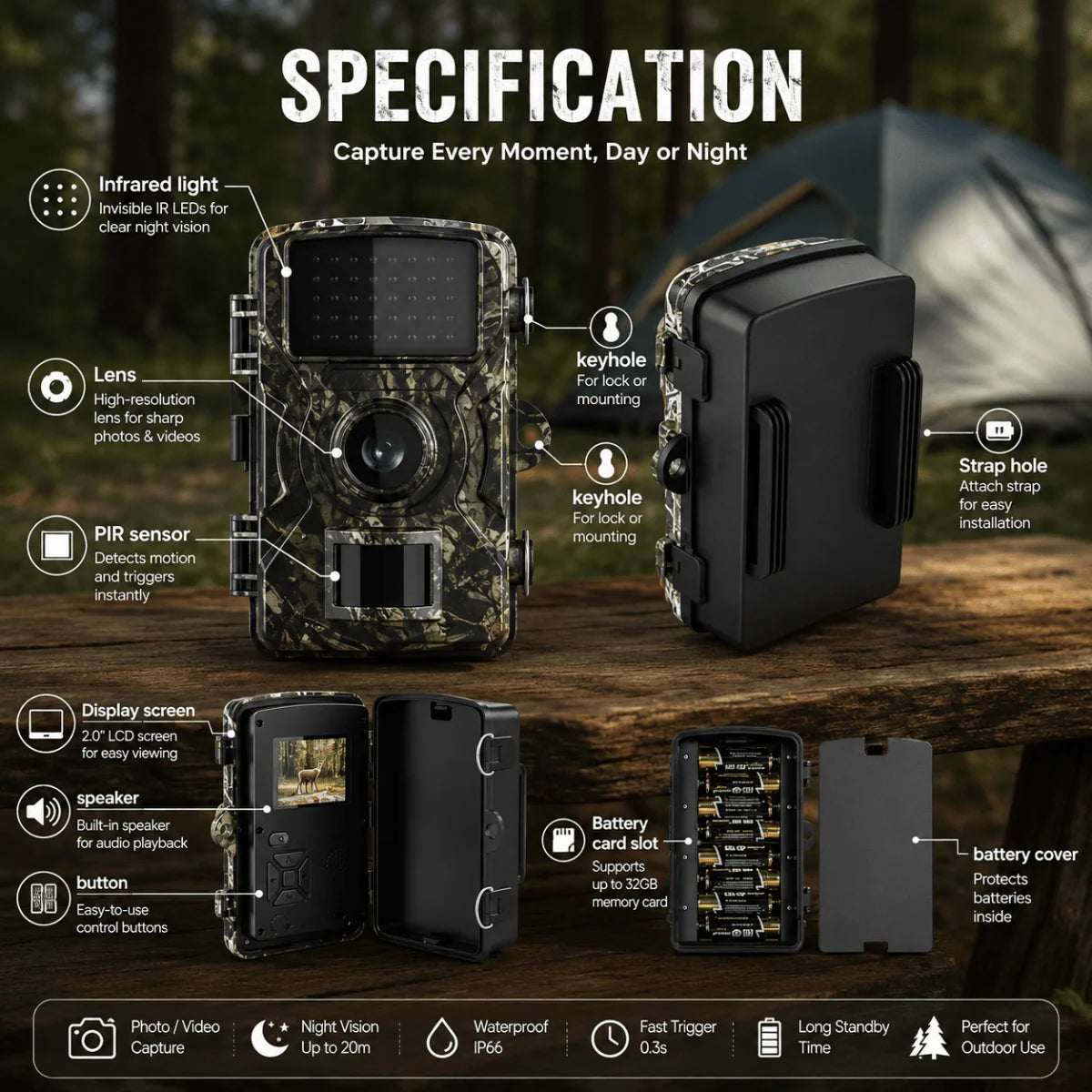 Wildlife Camera 16 MP Night Vision Motion Detection Weather-Resistant