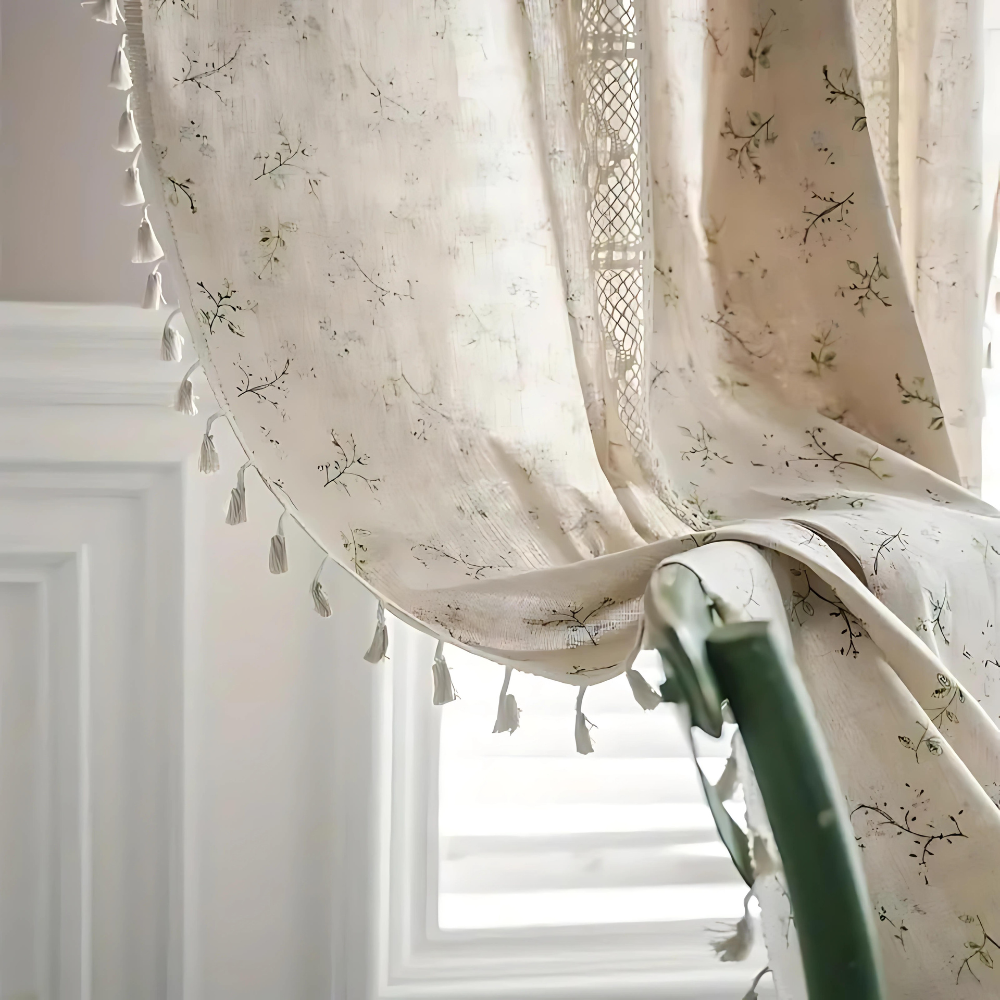 Window Curtain Boho Floral Lace Semi-Blackout UV Resistant