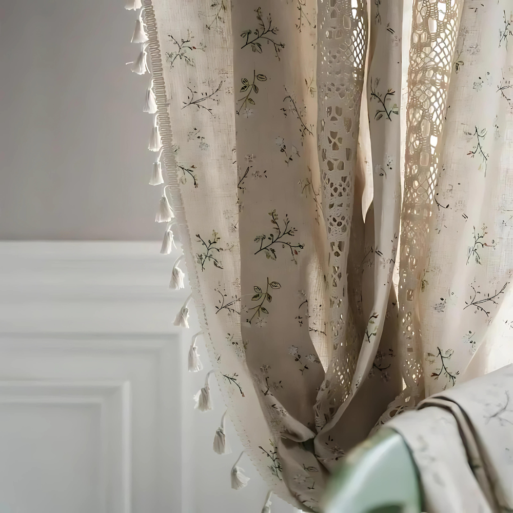 Window Curtain Boho Floral Lace Semi-Blackout UV Resistant