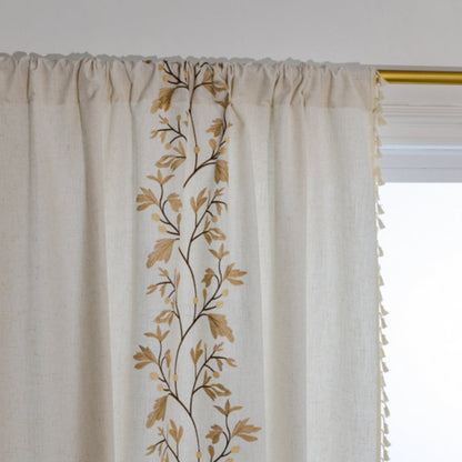 Window Curtain Boho Floral Tassel Cotton Linen Blend