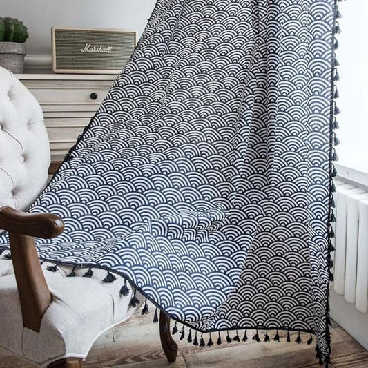 Window Curtain Light-Filtering Cotton Fish Scale Rod Pocket