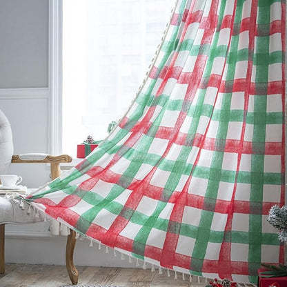 Window Curtain Plaid Light-Filtering Machine Washable