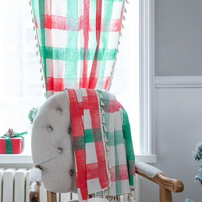 Window Curtain Plaid Light-Filtering Machine Washable