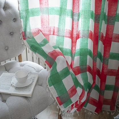 Window Curtain Plaid Light-Filtering Machine Washable