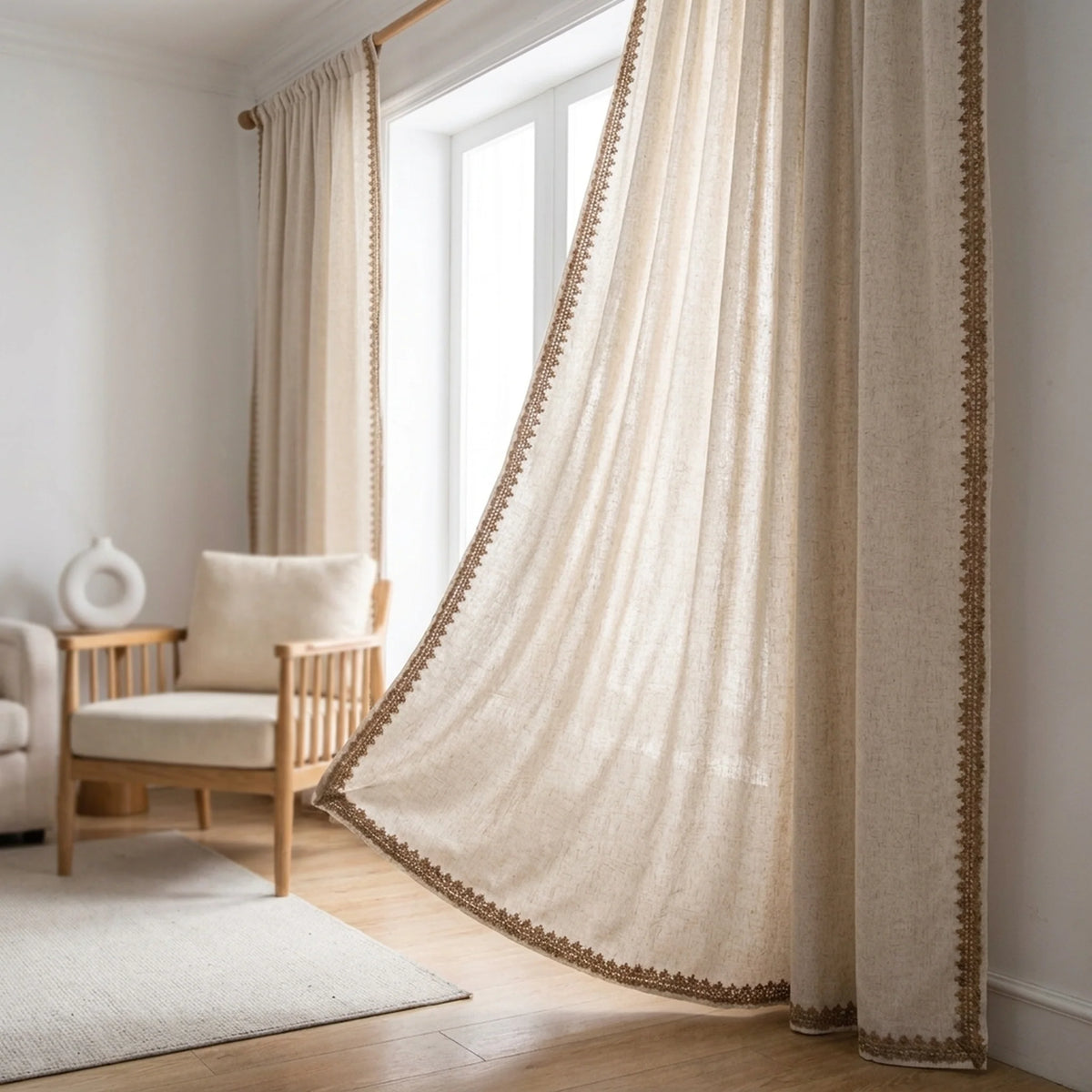 Window Curtain Semi-Darkening Beige Rod Pocket