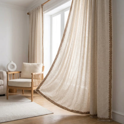 Window Curtain Semi-Darkening Beige Rod Pocket