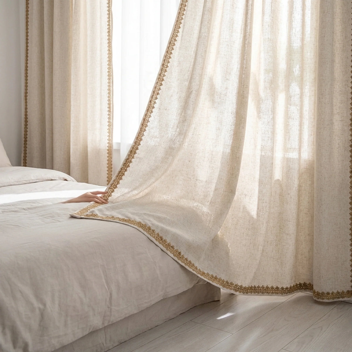 Window Curtain Semi-Darkening Beige Rod Pocket