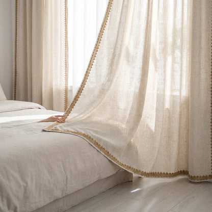 Window Curtain Semi-Darkening Beige Rod Pocket