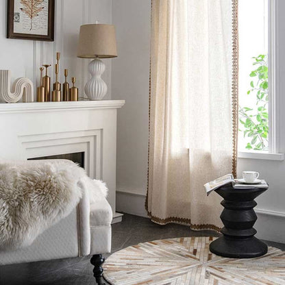 Window Curtain Semi-Darkening Beige Rod Pocket