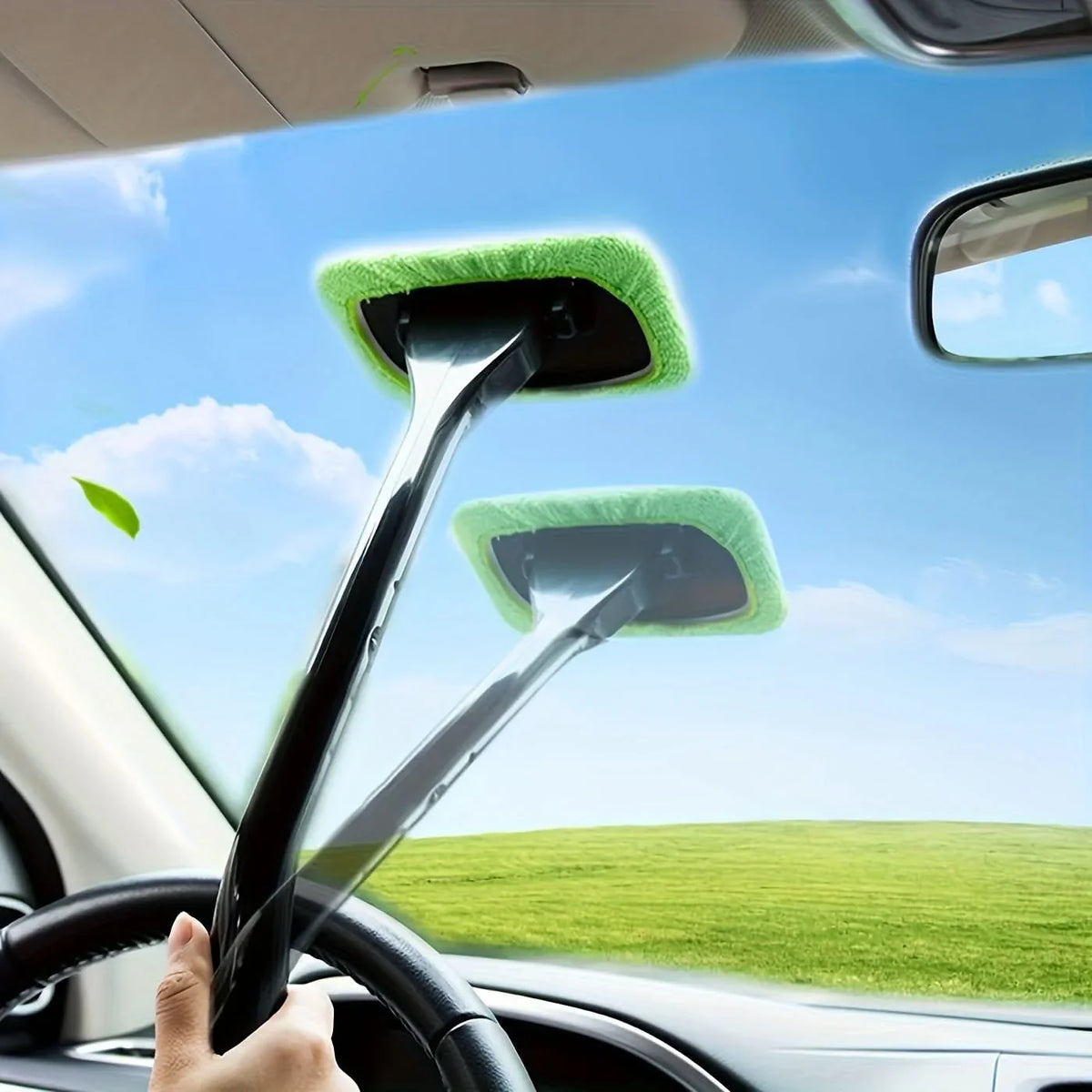 Windshield Cleaning Brush Microfiber Streak-Free Ergonomic Handle